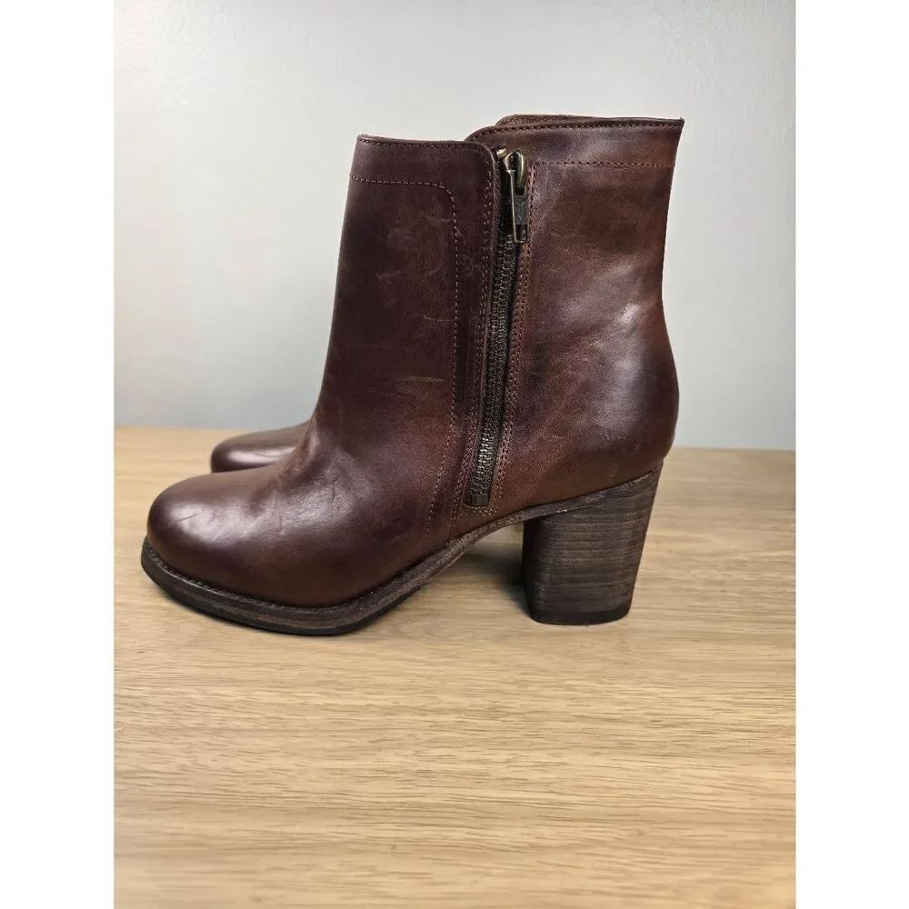 Frye Addie Double Zip Moto Ankle Boot Cognac Distressed Leather Size 8.5